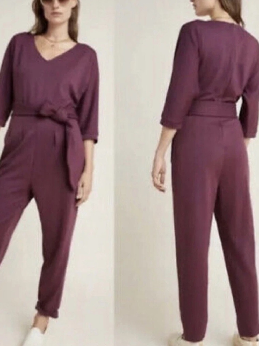 Anthropologie Jumpsuit Sutton Pont Plum POCKETS THICKER FABRIC $160 NWT MEDIUM